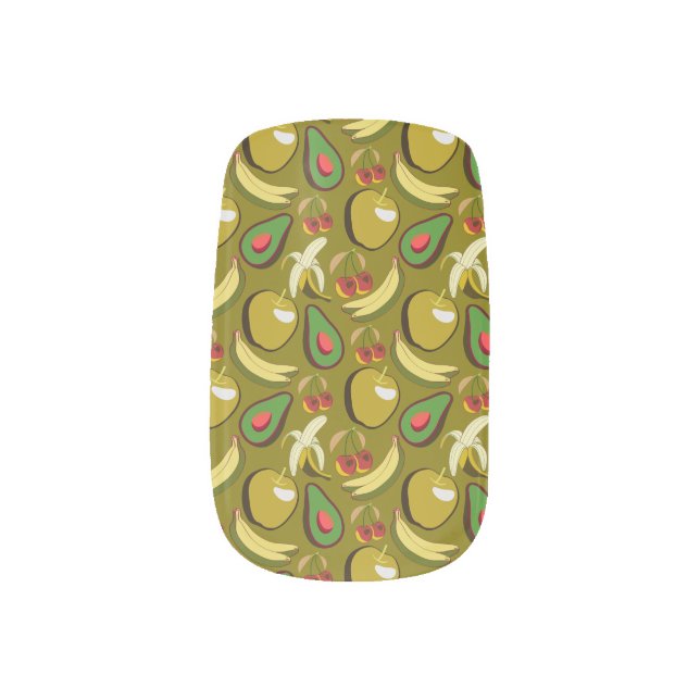 Tropical fruit seamless pattern yellow minx nail art (Left Thumb)