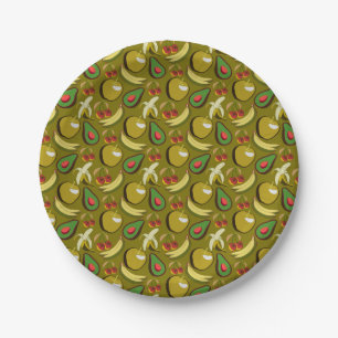 Tropical fruit seamless pattern yellow paper plates