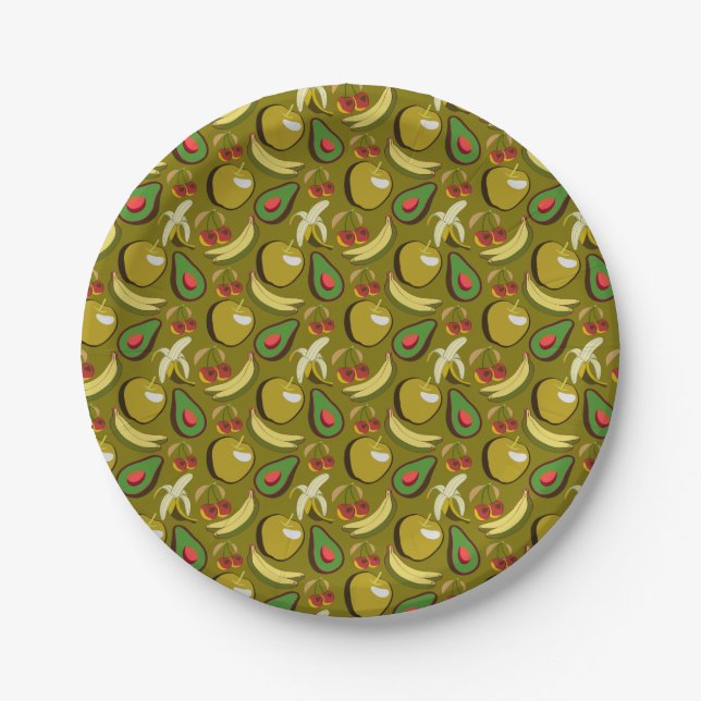 Tropical fruit seamless pattern yellow paper plates (Front)
