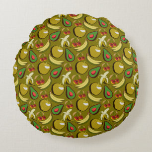 Tropical fruit seamless pattern yellow round pillow