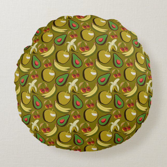 Tropical fruit seamless pattern yellow round pillow (Front)