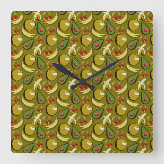 Tropical fruit seamless pattern yellow square wall clock (Front)