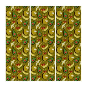 Tropical fruit seamless pattern yellow triptych