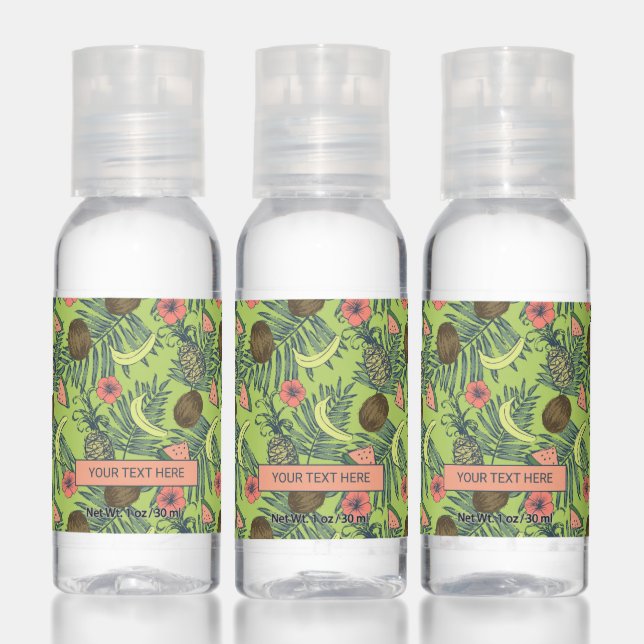 Tropical Fruit Sketch on Green Pattern Hand Sanitizer (Set)