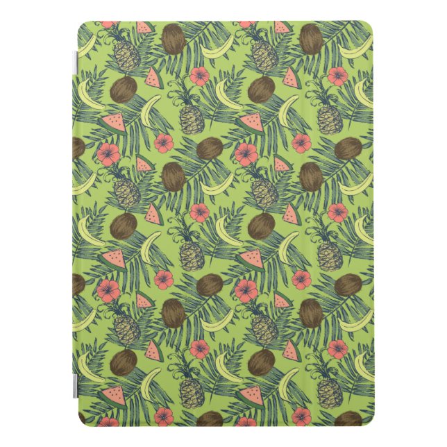 Tropical Fruit Sketch on Green Pattern iPad Pro Cover (Front)