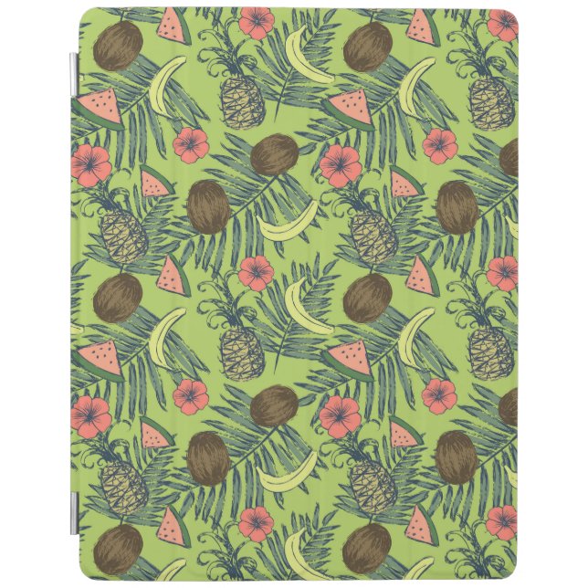 Tropical Fruit Sketch on Green Pattern iPad Smart Cover (Front)