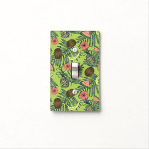 Tropical Fruit Sketch on Green Pattern Light Switch Cover