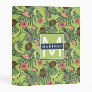 Tropical Fruit Sketch on Green Pattern Mini Binder
