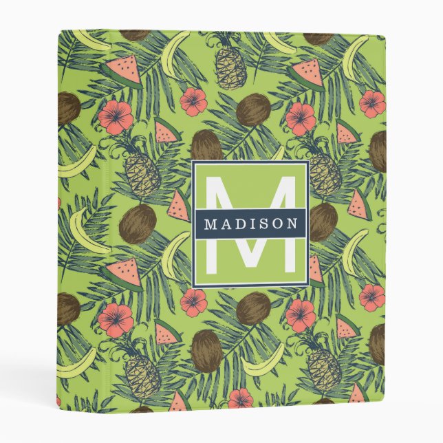 Tropical Fruit Sketch on Green Pattern Mini Binder (Front/Spine)