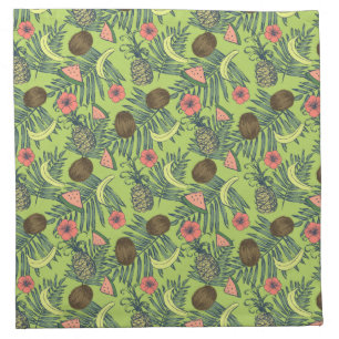 Tropical Fruit Sketch on Green Pattern Napkin