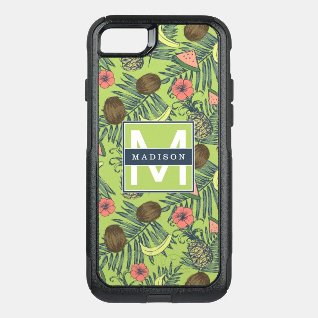 Tropical Fruit Sketch on Green Pattern Otterbox iPhone Case (Back)