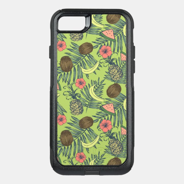 Tropical Fruit Sketch on Green Pattern Otterbox iPhone Case (Back)