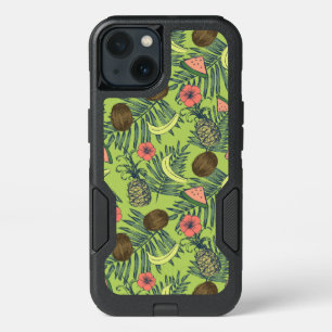 Tropical Fruit Sketch on Green Pattern iPhone 13 Case
