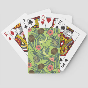 Tropical Fruit Sketch on Green Pattern Poker Cards