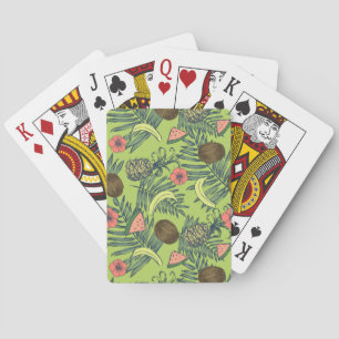 Tropical Fruit Sketch on Green Pattern Poker Cards