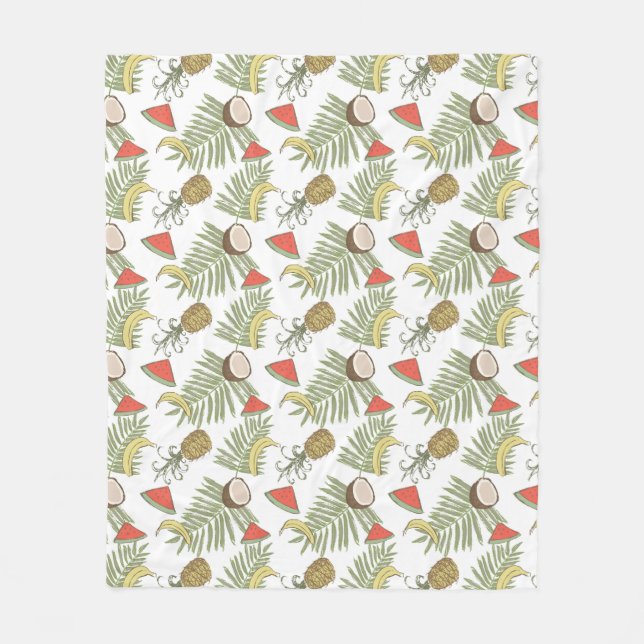 Tropical Fruit Sketch Pattern Fleece Blanket (Front)