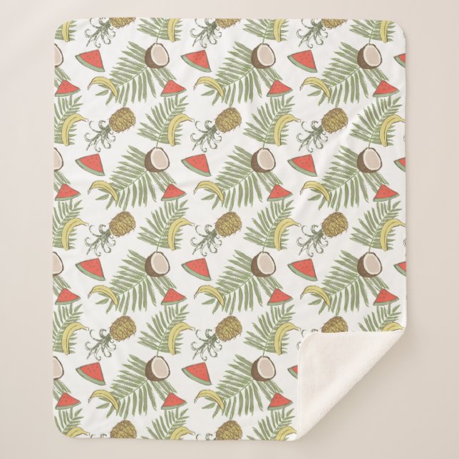 Tropical Fruit Sketch Pattern Sherpa Blanket (Front)
