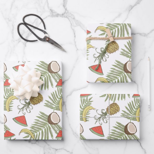 Tropical Fruit Sketch Pattern Wrapping Paper Sheets (Front)