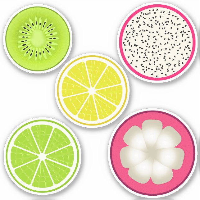 Tropical Fruit Slices, Citrus, Dragonfruit, Kiwi Sticker (Front)