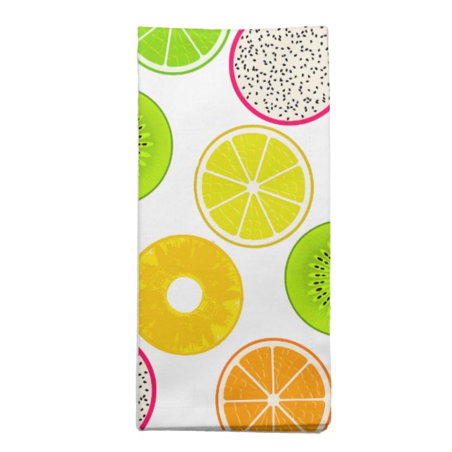 Tropical Fruit Slices, Citrus, Kiwi & Dragonfruit Cloth Napkin (Folded)