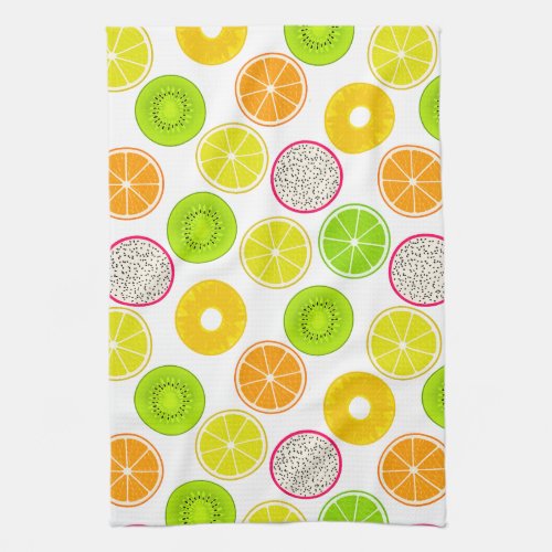 Tropical Fruit Slices Citrus Kiwi  Dragonfruit Kitchen Towel