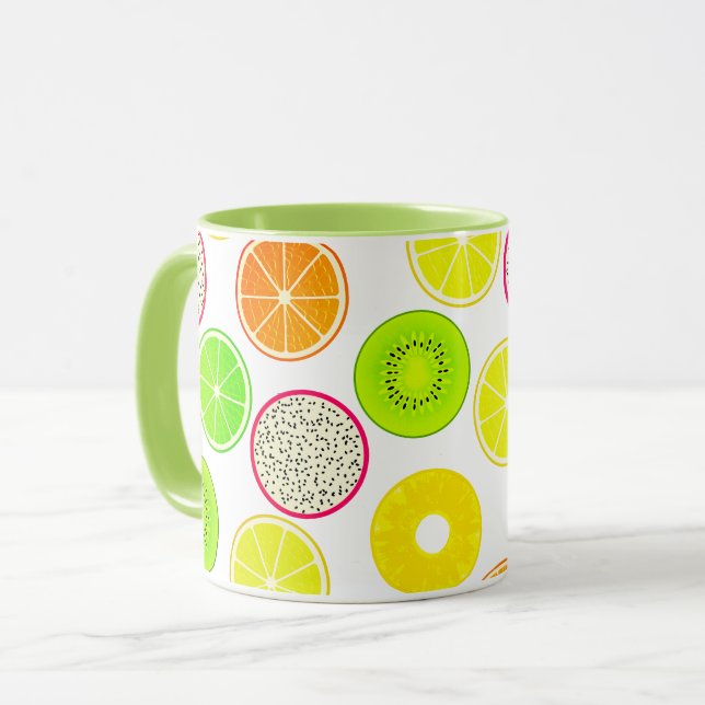 Tropical Fruit Slices, Citrus, Kiwi & Dragonfruit Mug (Front Left)