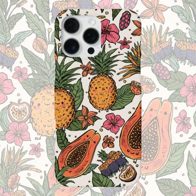 Tropical Fruit Squad | Cute Retro Pineapple Papaya iPhone Case (Creator Uploaded)