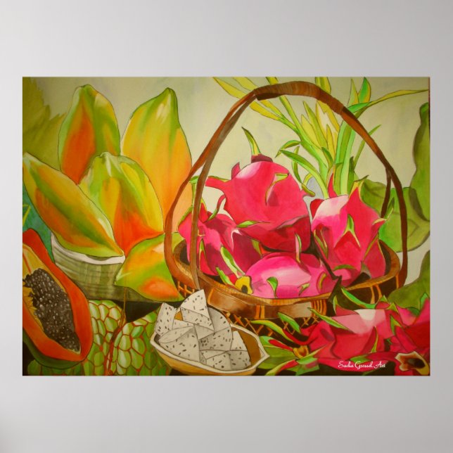 Tropical Fruit Still life original watercolor art Poster (Front)