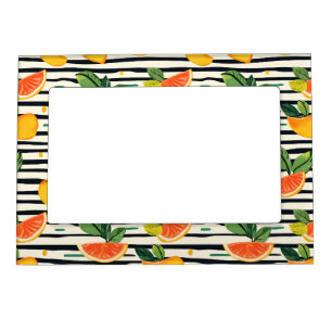 Tropical Fruit Stripe Yellow Orange Pink and Green Magnetic Frame
