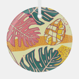 Tropical Fruit: Vibrant Pattern Design Glass Ornament