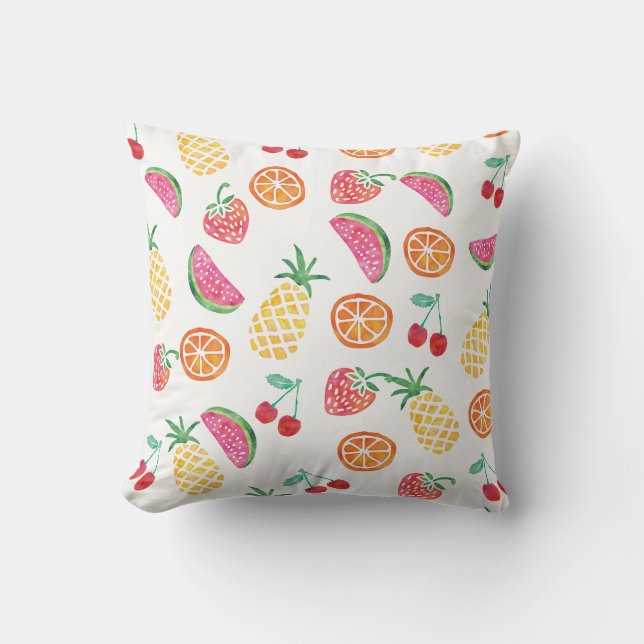 Tropical Fruit watercolor colorful pillow (Front)