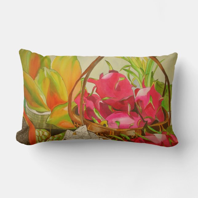 Tropical Fruit watercolor original art painitng Lumbar Pillow (Front)