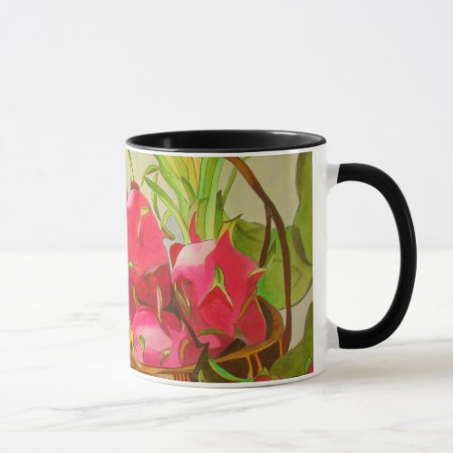 Tropical fruit watercolor still life art painting mug