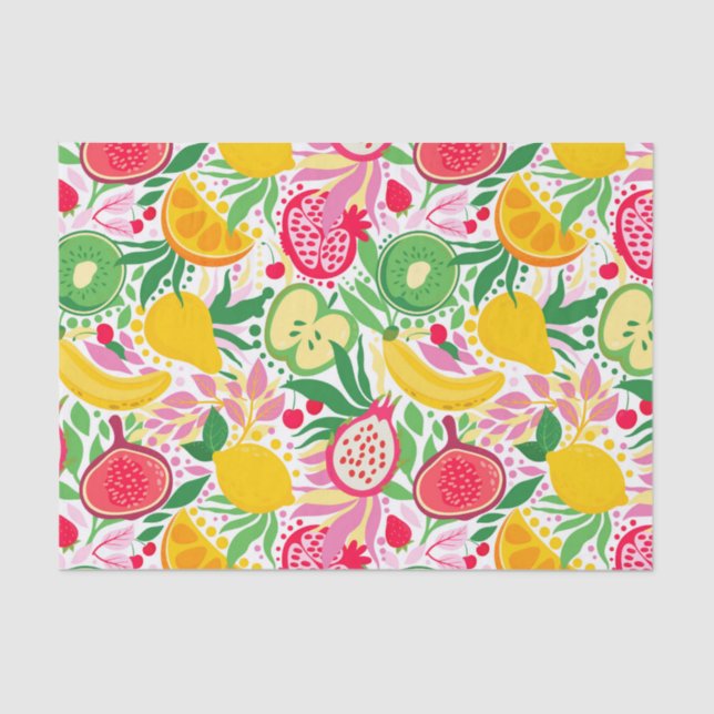 Tropical Fruit  Watercolor Summer Pattern Tissue Paper (Front)
