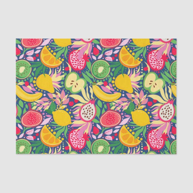Tropical Fruit  Watercolor Summer Pattern Tissue Paper (Front)