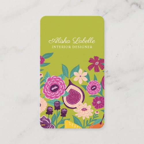 Tropical Fruit  Wildflowers Botanical Green Business Card