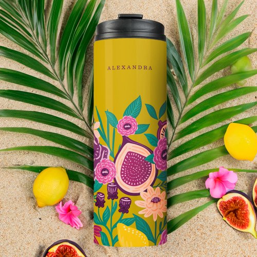 Tropical Fruit  Wildflowers Botanical Green Thermal Tumbler