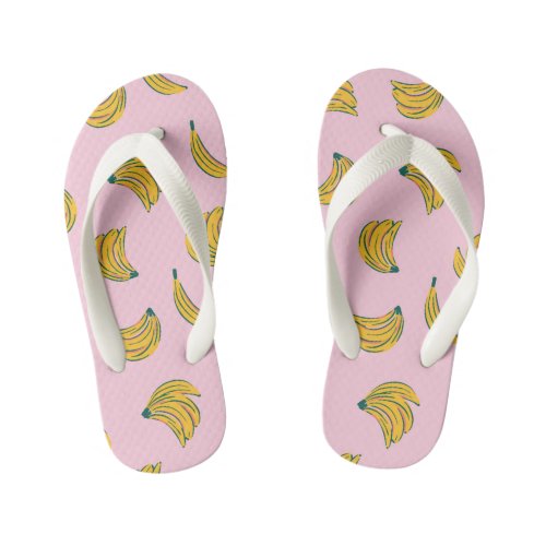 Tropical Fruits Banana Yellow and Pink  Kids Flip Flops