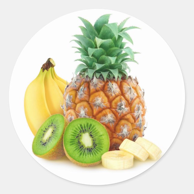 Tropical fruits classic round sticker (Front)