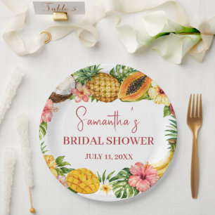 Tropical Fruits Coconut Hawaiian Bridal Shower Paper Plates