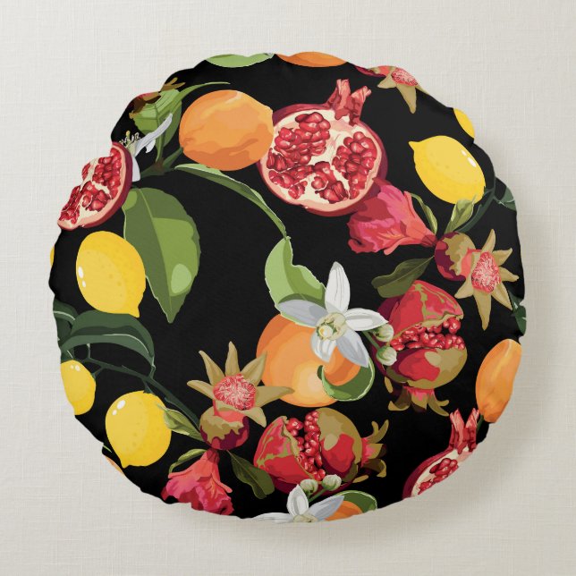 Tropical Fruits: Exotic Seamless Background Round Pillow (Front)