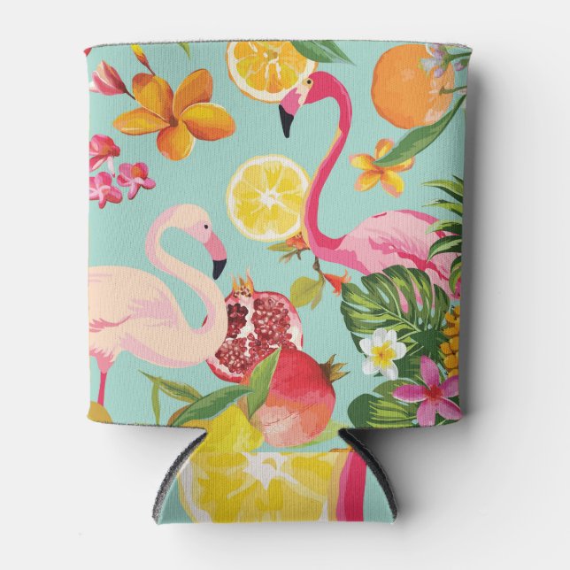 Tropical Fruits Flamingo Vintage Pattern Can Cooler (Front)