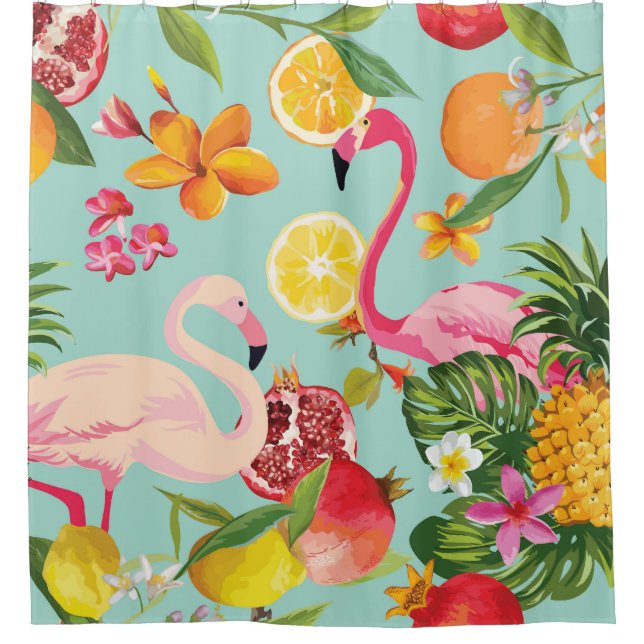 Tropical Fruits Flamingo Vintage Pattern Shower Curtain (Front)