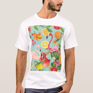 Tropical Fruits Flamingo Vintage Pattern T-Shirt