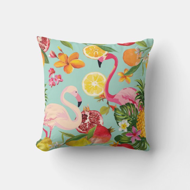 Tropical Fruits Flamingo Vintage Pattern Throw Pillow (Front)