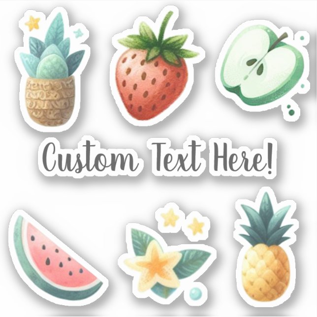 Tropical Fruits Flowers Plants Personalized Text Sticker (Front)