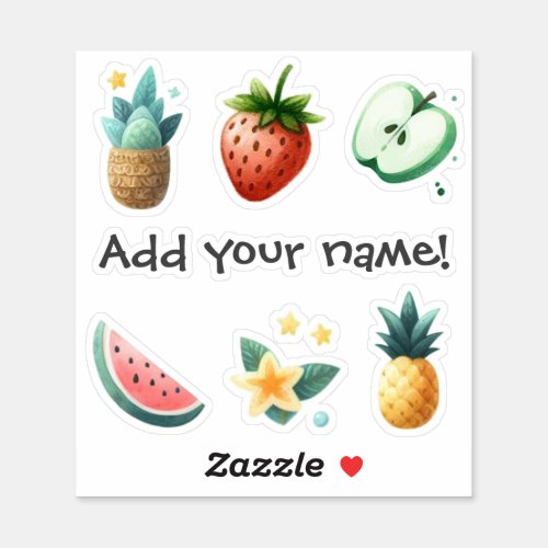 Tropical Fruits Flowers Plants Personalized Text Sticker