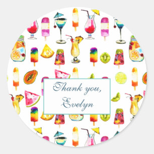 Tropical Fruits, Juice, Cocktail Pool Party Classic Round Sticker