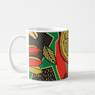 Tropical fruits, leaves, doodle floral pattern. coffee mug