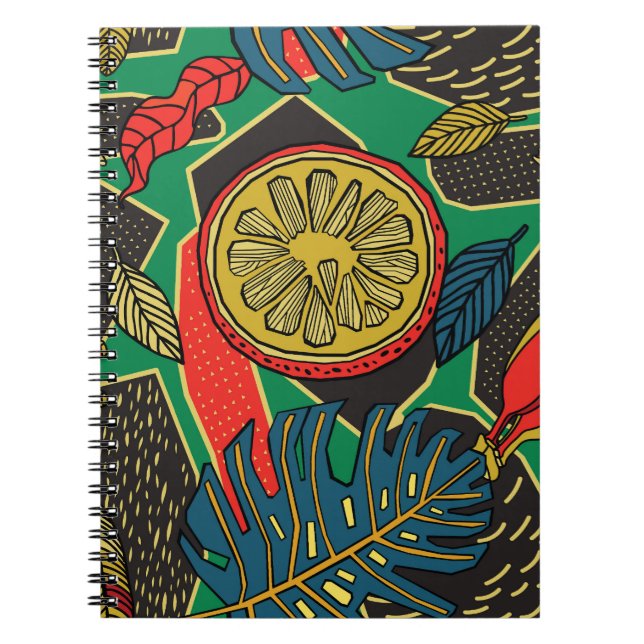 Tropical fruits, leaves, doodle floral pattern. notebook (Front)